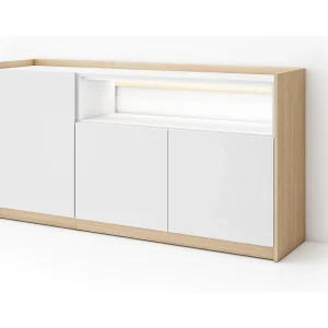 Dressoir, Opbergkast, 156x80x37 cm, 3 Deuren, LED, Wit en Eiken soft