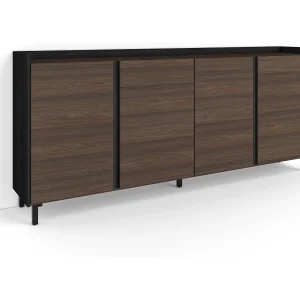 Dressoir, Opbergkast, 207x91x35 cm, 4 Deuren, Industrieel design, Donkere eik en Zwart Dressoir, Opbergkast, 207x91x35 cm, 4 Deuren, Industrieel design, Donkere eik en Zwart