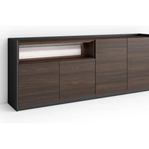 Dressoir, Opbergkast, 207x80x37 cm, 4 Deuren, LED, Donkere eik en Zwart Dressoir, Opbergkast, 207x80x37 cm, 4 Deuren, LED, Donkere eik en Zwart