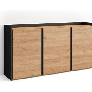 Dressoir, Opbergkast, 156x80x35 cm, 3 Deuren, LED, Eiken/Zwart