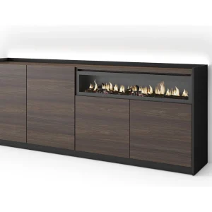 Dressoir, Opbergkast, 207x80x37 cm, 4 Deuren, Elektrische haard, LED, Donkere eik en Zwart Dressoir, Opbergkast, 207x80x37 cm, 4 Deuren, Elektrische haard, LED, Donkere eik en Zwart
