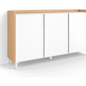 Dressoir, Opbergkast, 156x91x35 cm, 3 Deuren, Industrieel design, Wit en Eiken soft