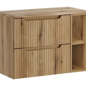 Ensemble VANO licht eiken 80cm: onderkast met laden en zichtbare nissen + blad voor wastafel + kolomkast Ensemble VANO licht eiken 80cm: onderkast met laden en zichtbare nissen + blad voor wastafel + kolomkast
