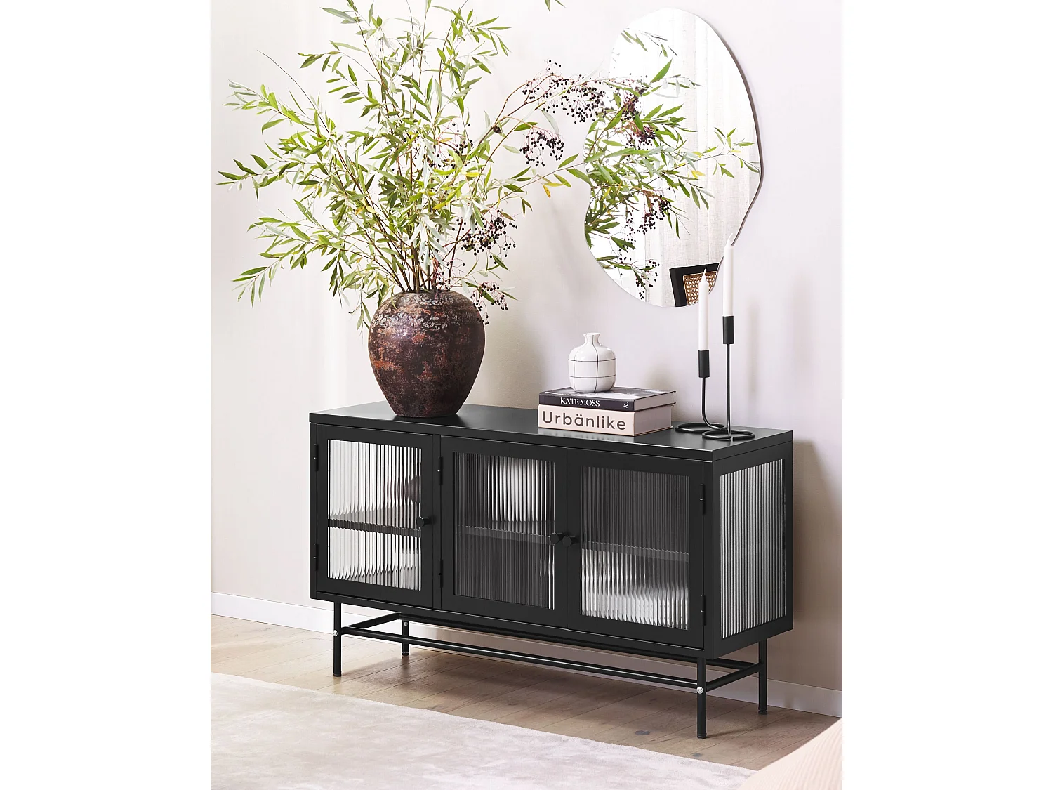 Glazen vitrinekast DEVON Metaal 115 cm Zwart