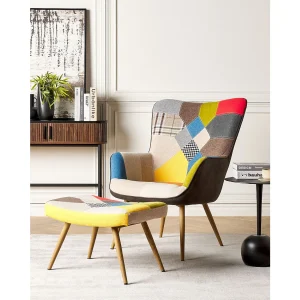 Oorfauteuil VEJLE met voetenbank Stof Multicolor Oorfauteuil VEJLE met voetenbank Stof Multicolor