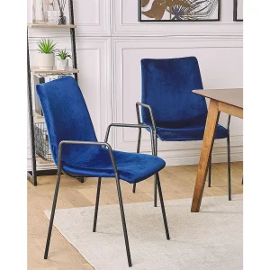Set van 2 eetkamerstoelen JEFFERSON Fluweel Donkerblauw Set van 2 eetkamerstoelen JEFFERSON Fluweel Donkerblauw