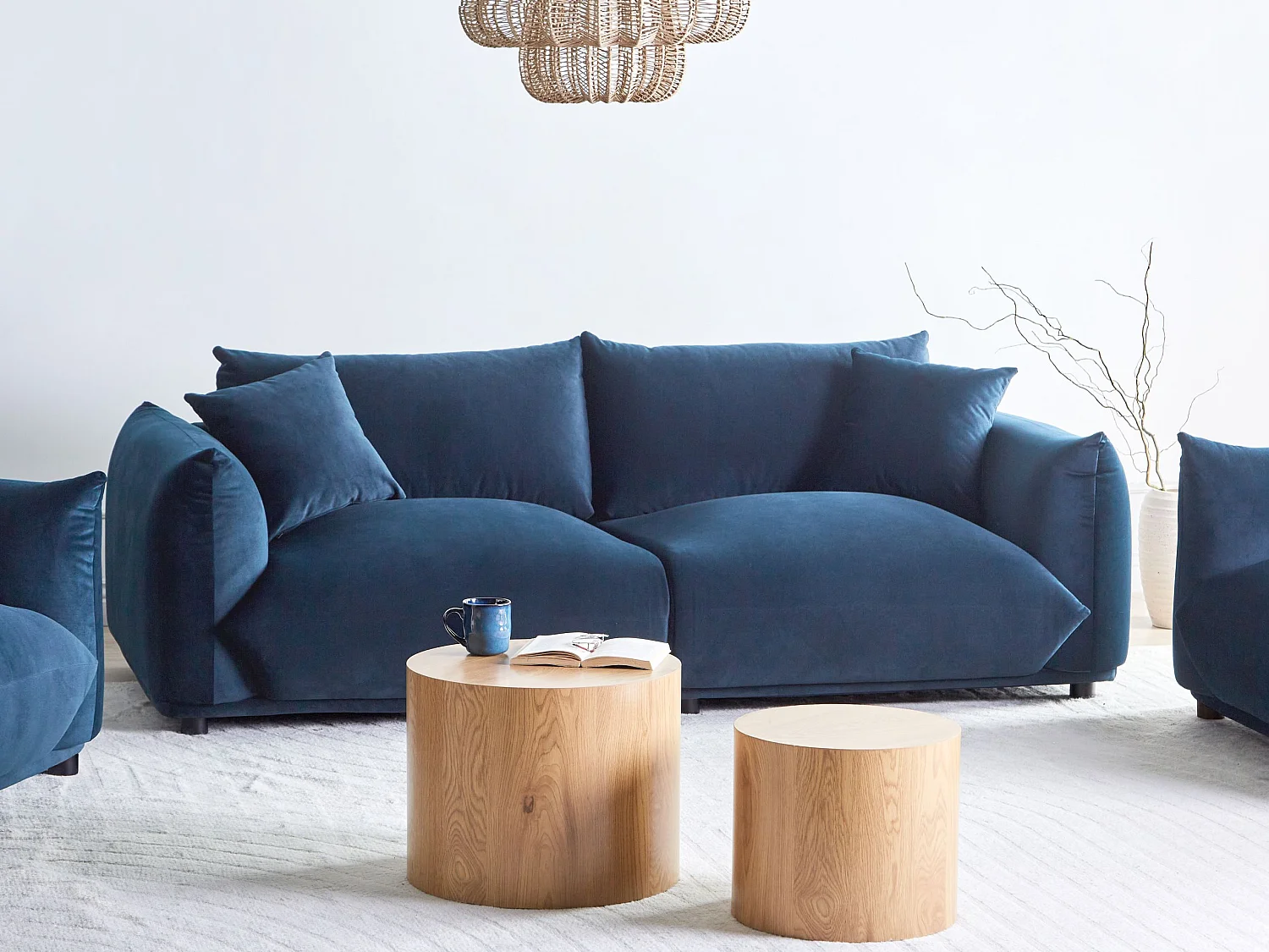 Bank LUVOS Fluweel Donkerblauw 3-zitter