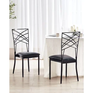 Set van 2 eetkamerstoelen GIRARD Metaal Zwart Set van 2 eetkamerstoelen GIRARD Metaal Zwart