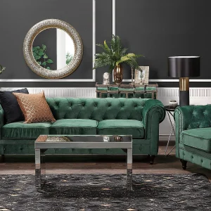 Bank CHESTERFIELD Fluweel Smaragdgroen 3-zitter