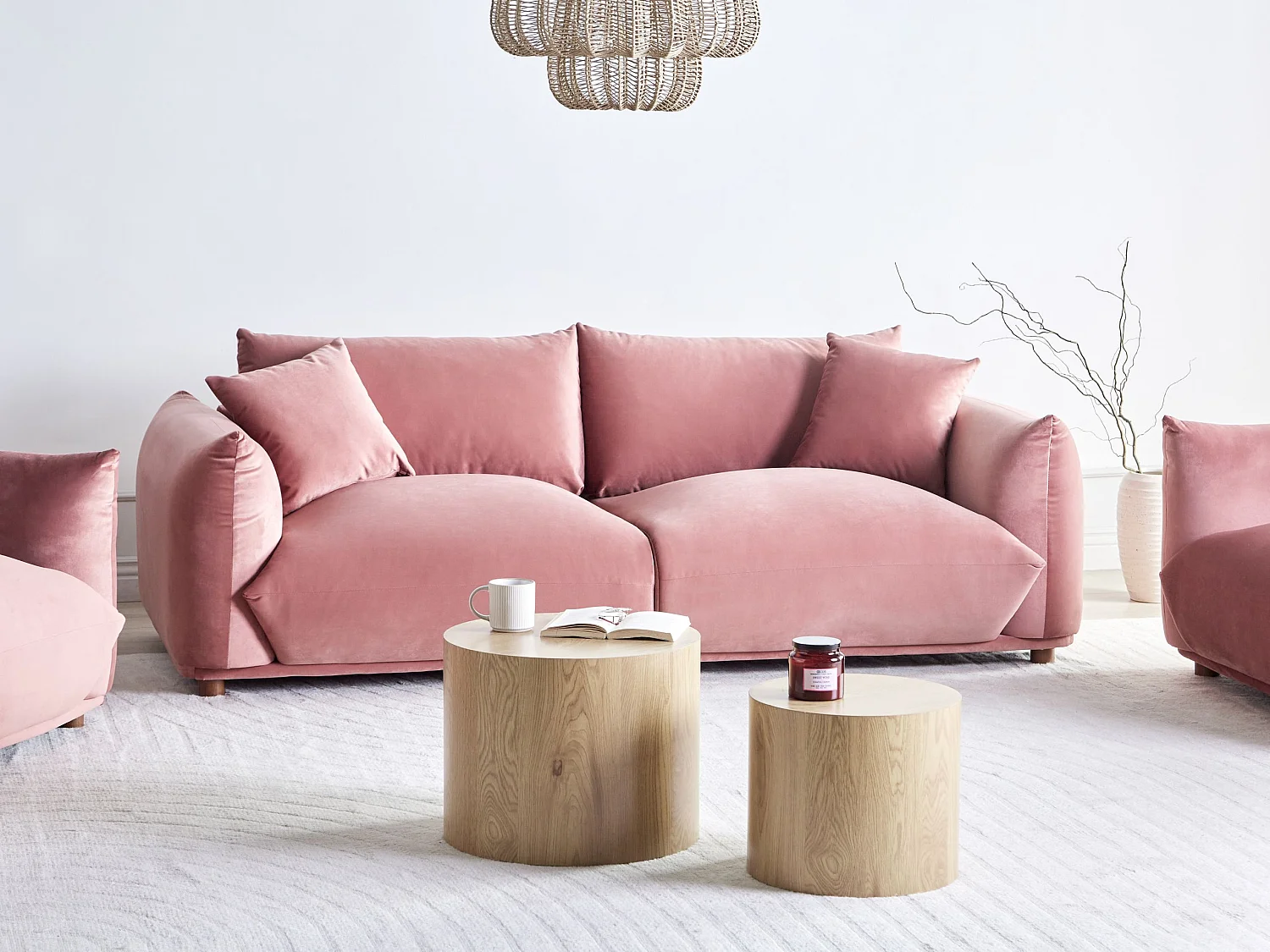 Bank LUVOS Fluweel Roze 3-zitter