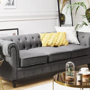 Driezitsbank stof grijs CHESTERFIELD