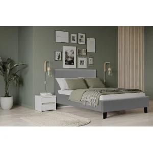 "Lina" Eenpersoonsbed 90x190cm Lichtgrijs PVC Bekleding Lattenbodem – Ideaal voor Kinderen en Tieners