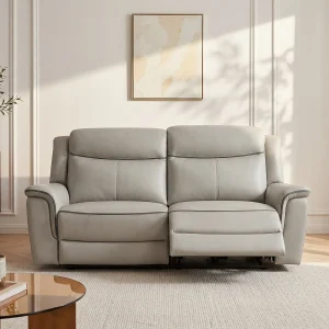 Elektrische driezitsrelaxbank van lichtgrijs leer ADELIO Elektrische driezitsrelaxbank van lichtgrijs leer ADELIO
