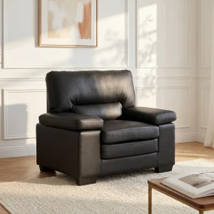 Fauteuil van buffelleer MIMAS – zwart – groot comfort Fauteuil van buffelleer MIMAS – zwart – groot comfort