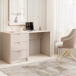 Bureau met 3 lades in beige en goud – ELONARIA