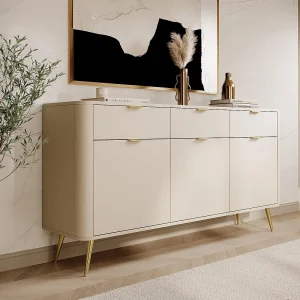 Driedeurs ladekast met laden – 163,5 cm – beige – OVAAL Driedeurs ladekast met laden – 163,5 cm – beige – OVAAL