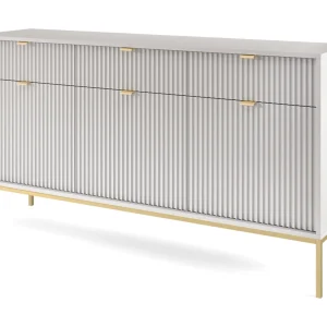 Driedeurs ladekast – 154 cm – grijs met gouden poten – VELLORE Driedeurs ladekast – 154 cm – grijs met gouden poten – VELLORE