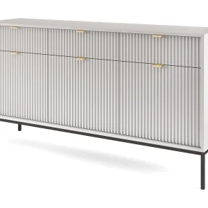 Driedeurs ladekast – 154 cm – grijs met zwarte poten – VELLORE Driedeurs ladekast – 154 cm – grijs met zwarte poten – VELLORE
