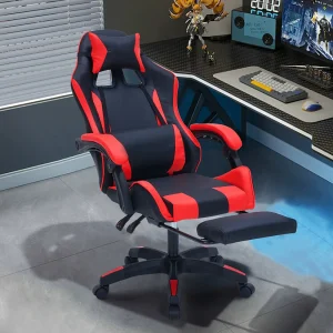 Ergonomische Kantoor Gamingstoel Kantelbaar Zwart en Rood met Voetensteun en Kussens Ergonomische Kantoor Gamingstoel Kantelbaar Zwart en Rood met Voetensteun en Kussens