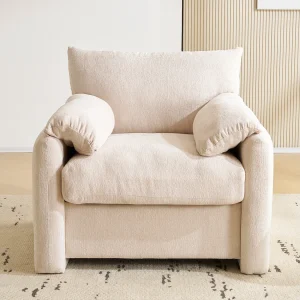 Fauteuil, 1-zitsbank in chenillestof – met armleuningen en rugleuning – 96 x 82 x 84 cm – voor woonkamer, slaapkamer – Beige Fauteuil, 1-zitsbank in chenillestof – met armleuningen en rugleuning – 96 x 82 x 84 cm – voor woonkamer, slaapkamer – Beige