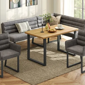 Eettafelset voor 6 personen – 1 hoekbank, 2 stoelen en 1 tafel – Chenille stof – Grijs Eettafelset voor 6 personen – 1 hoekbank, 2 stoelen en 1 tafel – Chenille stof – Grijs