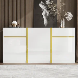 Dressoir met hoogglanslak, 3 deuren en 2 lades – Wit 160 x 40 x 78 cm Dressoir met hoogglanslak, 3 deuren en 2 lades – Wit 160 x 40 x 78 cm