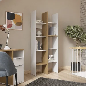 Etagère déco 6 rayons et 8 niches décor chêne et blanc mat – ACCESS