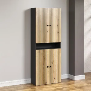 Dubbele geribbelde badkamerkolom met 4 deuren en 1 open vak L70 cm – PUREBLISS