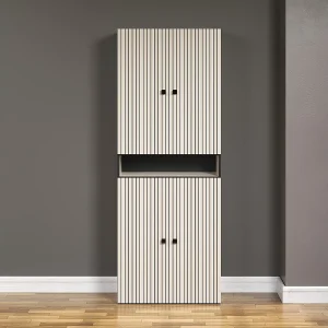 Dubbele geribbelde badkamerkolom met 4 deuren en 1 open vak L70 cm – PUREBLISS