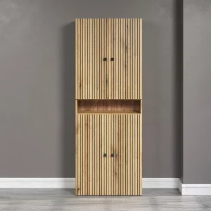 Dubbele geribbelde badkamerkolom met 4 deuren en 1 open vak L70 cm – PUREBLISS