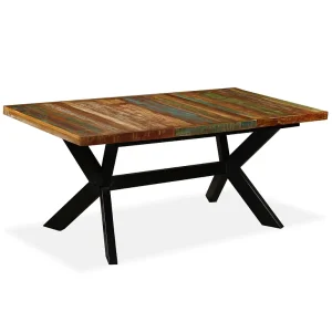 Eettafel 180 cm massief gerecycled hout en stalen kruis Eettafel 180 cm massief gerecycled hout en stalen kruis