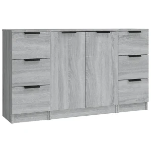 Dressoirs 3 st bewerkt hout grijs sonoma eikenkleurig Dressoirs 3 st bewerkt hout grijs sonoma eikenkleurig