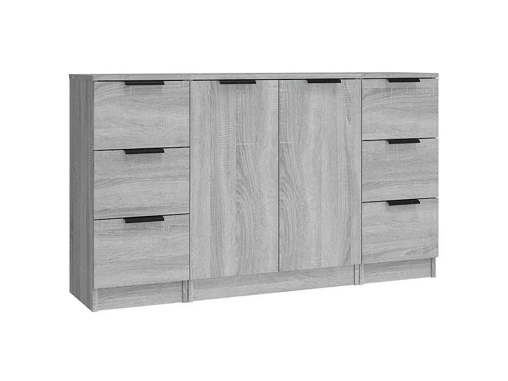 Dressoirs 3 st bewerkt hout grijs sonoma eikenkleurig