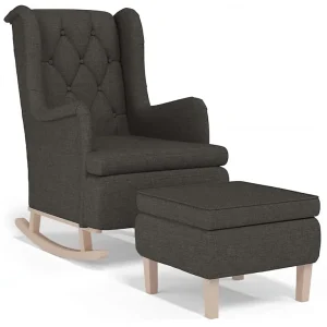 Fauteuil met schommelpoten en voetenbank stof donkergrijs Fauteuil met schommelpoten en voetenbank stof donkergrijs