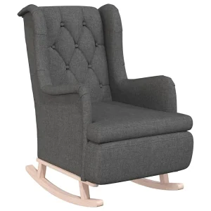 Fauteuil met massief rubberwood schommelpoten stof donkergrijs Fauteuil met massief rubberwood schommelpoten stof donkergrijs
