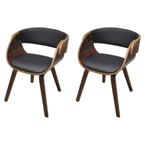 Eetkamerstoelen 2 st gebogen hout en kunstleer bruin