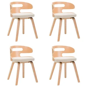 Eetkamerstoelen 4 st gebogen hout en kunstleer crèmekleurig Eetkamerstoelen 4 st gebogen hout en kunstleer crèmekleurig