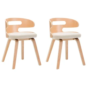 Eetkamerstoelen 2 st gebogen hout en kunstleer crèmekleurig