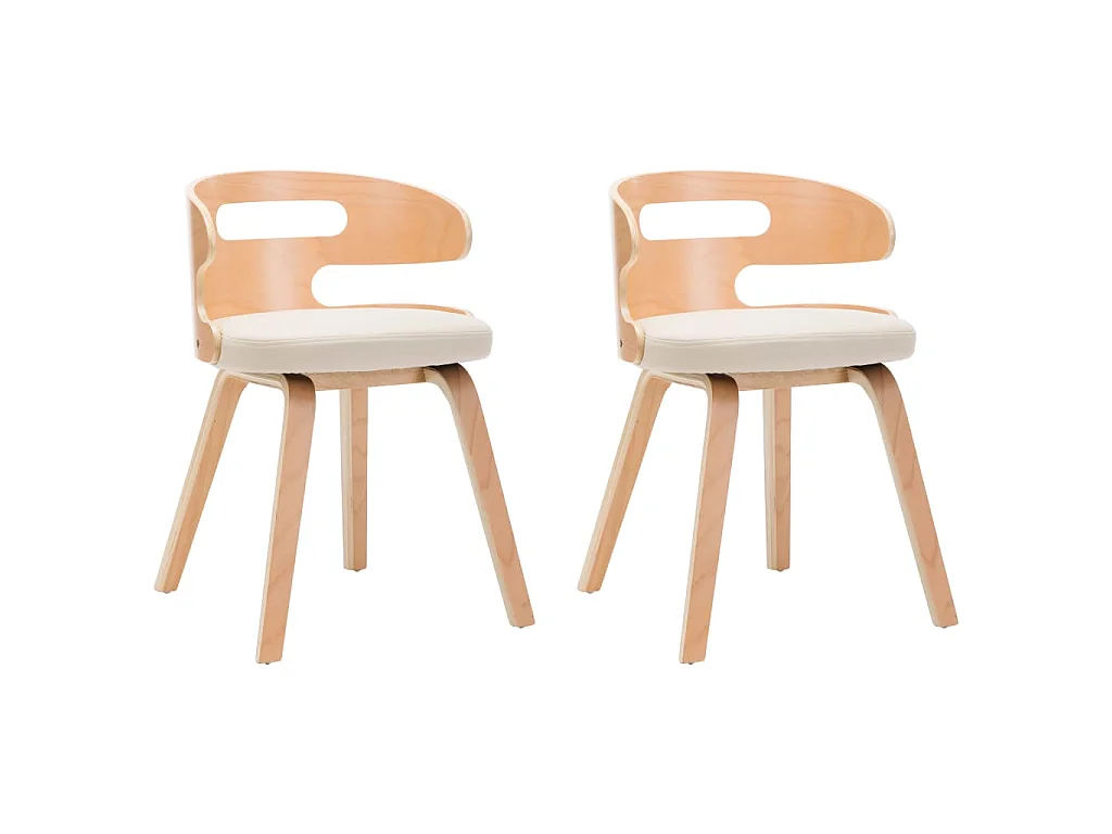 Eetkamerstoelen 2 st gebogen hout en kunstleer crèmekleurig