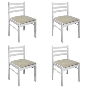 Eetkamerstoelen 4 st massief rubberwood en fluweel wit Eetkamerstoelen 4 st massief rubberwood en fluweel wit