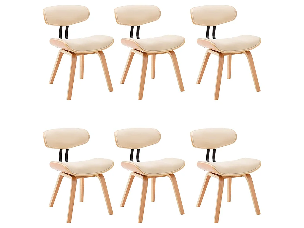 Eetkamerstoelen 6 st gebogen hout en kunstleer crème