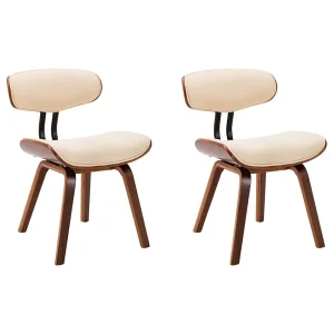 Eetkamerstoelen 2 st gebogen hout en kunstleer crèmekleurig