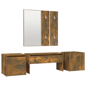 Garderobe set bewerkt hout gerookt eikenkleurig