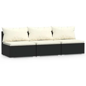 Driezitsbank met kussens poly rattan zwart Driezitsbank met kussens poly rattan zwart