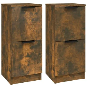 Dressoirs 2 st 30x30x70 cm bewerkt hout gerookt eikenkleurig