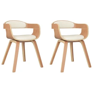 Eetkamerstoelen 2 st gebogen hout en kunstleer crèmekleurig