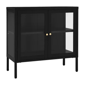 Dressoir 70x35x70 cm staal en glas zwart Dressoir 70x35x70 cm staal en glas zwart