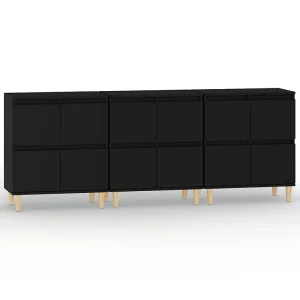 Dressoirs 3 st 60x35x70 cm bewerkt hout zwart