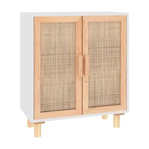 Dressoir 60x30x70 cm massief grenenhout en rattan wit