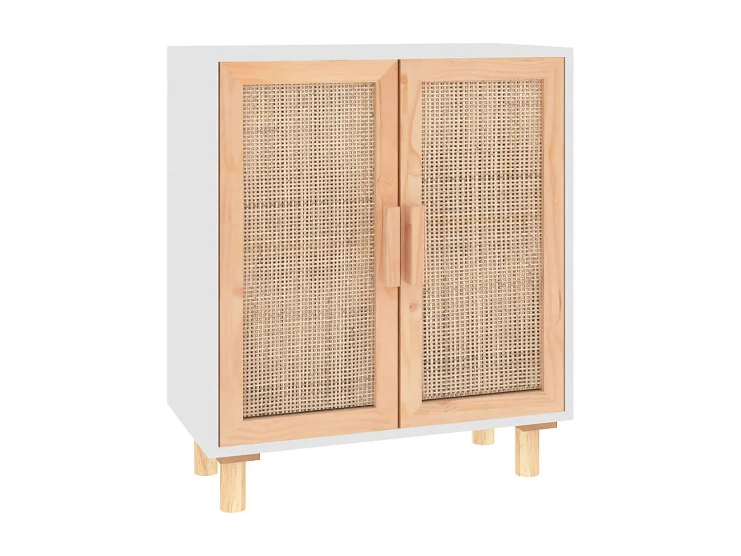 Dressoir 60x30x70 cm massief grenenhout en rattan wit